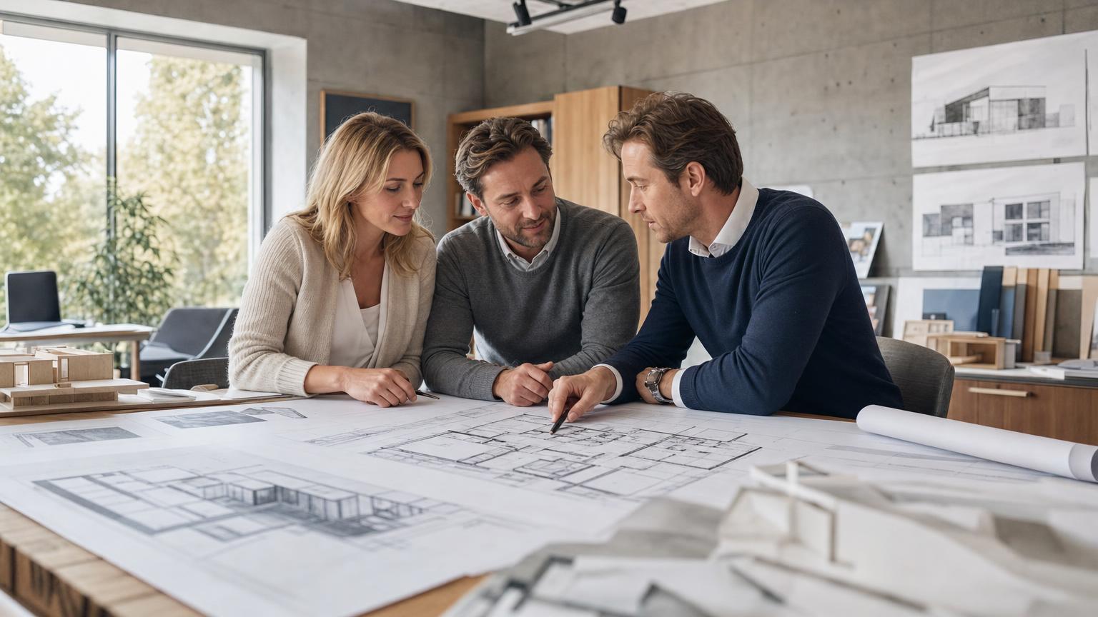 Inwestorzy omawiają adaptację gotowego projektu z architektem